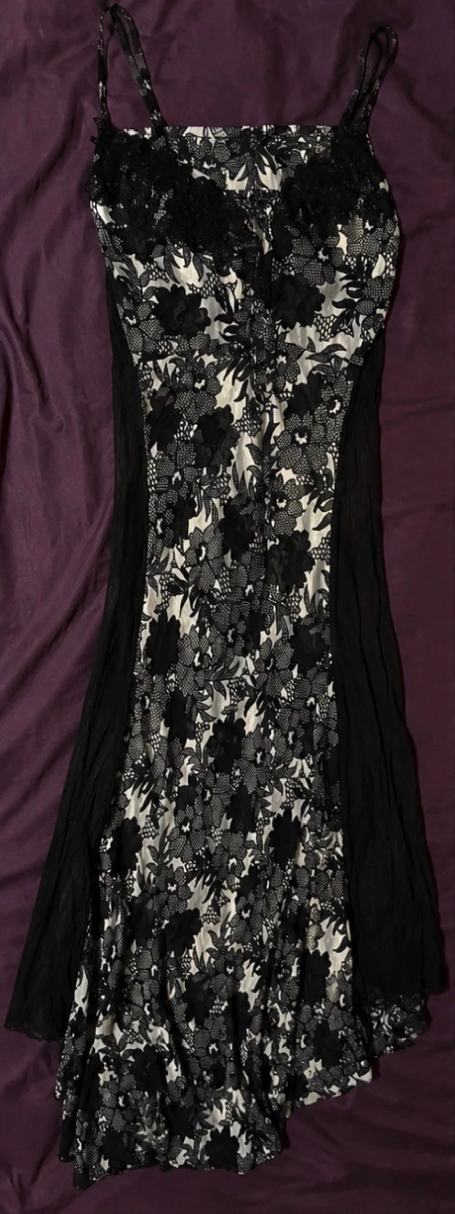 Patrice Bréal elegant black and white floral lace long dress size 38 – photo 2